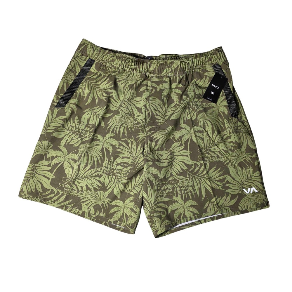 RVCA Kevin EW Hybrid Shorts 17" Mens Medium M Dark Military Green Palm Print NWT